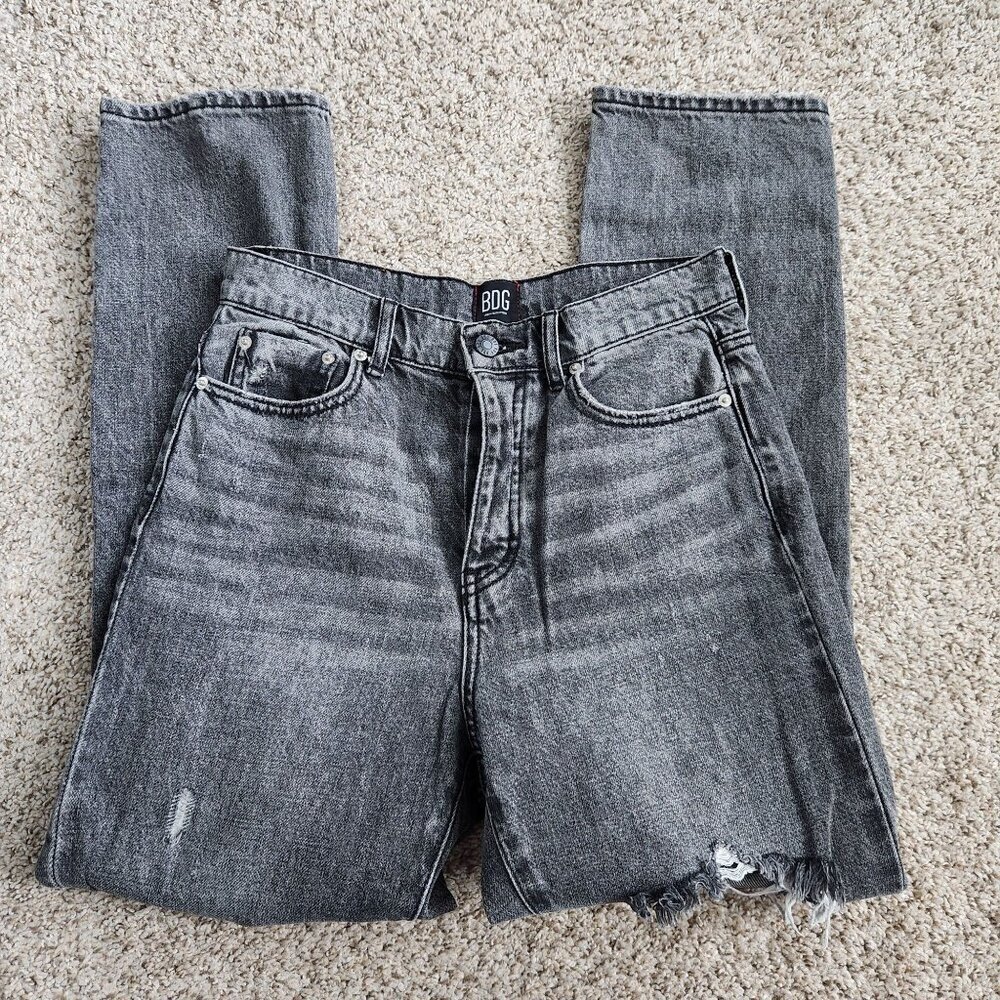 Bdg Slim Straight Gray Button Fly Distressed Jeans - image 1